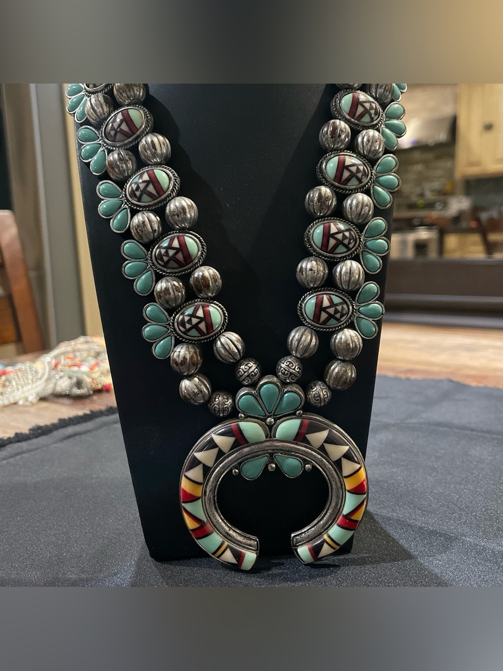 Faux Turquoise Multi-Stone Squash Blossom Necklace - Women Jewelry